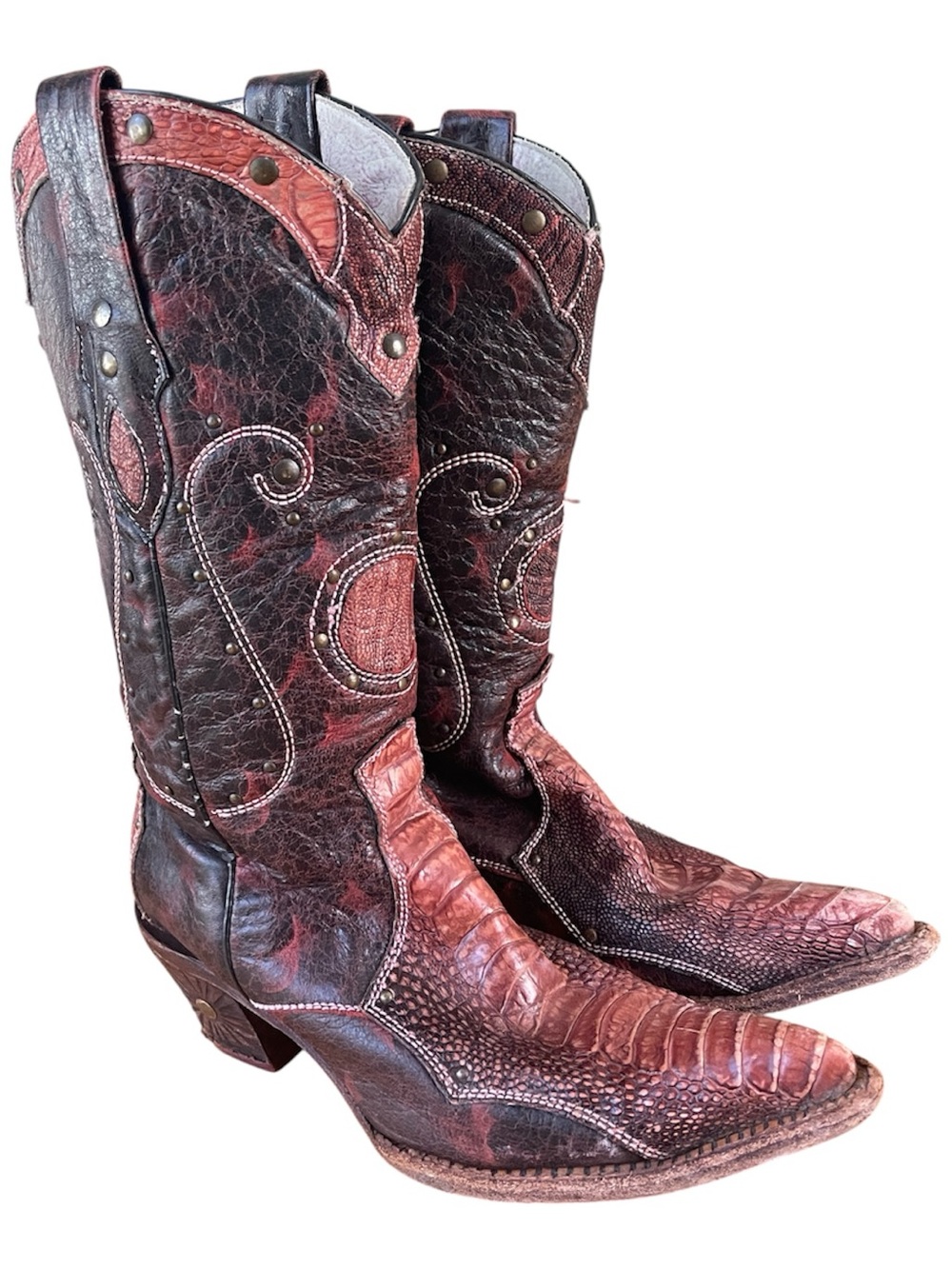 Lucchese Two-Tone Brown and Black Embroidered Western Boots